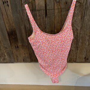 Pink Floral Print One Piece Bathing Suit